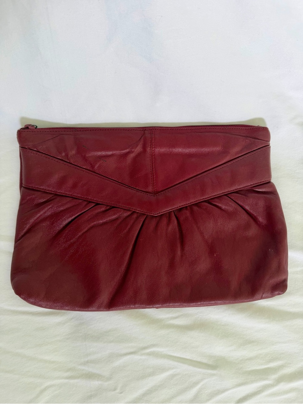 Women's Burgundy Fold-Over Leather Clutch